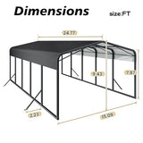 KEIKI 15x25FT Metal Carport, Heavy Duty Carport with Reinforced Support Base, Metal Car Garage for All Weather, Sturdy Canopy Shelter for Car, Truck, Pickup, SUV, Tractor, and Boat KEIKI