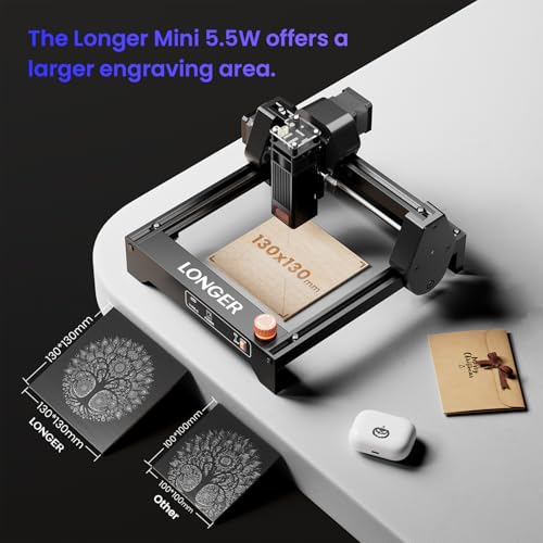 Longer Ray5 5.5W Mini Laser Engraver, DIY CNC, High-Speed Laser Cutter up to 12000 mm/min, Phone App Control, Engraving & Cutting Machine for Wood/Metal/Acrylic/Leather, 130×130 mm Working Area, Longer