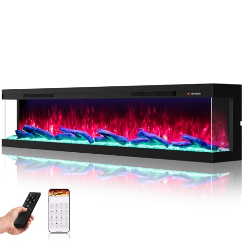 STRICWARM 3 Sided Electric Fireplace 80 Inch, Smart WiFi Built-in Linear Fire Place Inserts, Multi-Color Flame Combinations, Heater 1500W, APP & Remote Control, Cracking Sound, Timer, Crystal & Log STRICWARM