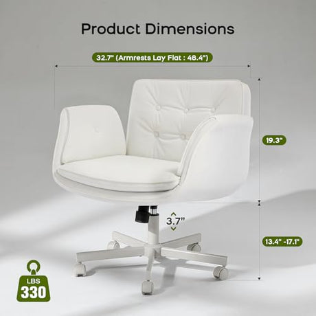 amseatec Criss Cross Chair with Armrests & Wheels, PU Leather Vanity Chair, Comfortable Adjustable Swivel Computer Office Desk Chairs for Home, Make Up, Bed Room (White) amseatec