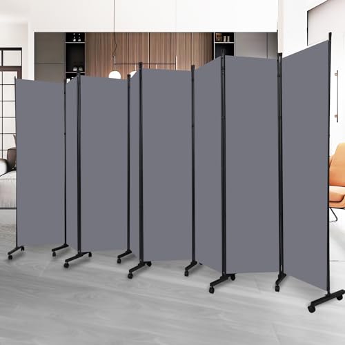 Room Divider Folding Privacy Screens with Lockable Wheels, 176'' Fabric Partition Room Dividers Freestanding Room Divider Panel for Room Separation, Wall Divider for Home Office Bedroom Studio Decor HOMSCREENER