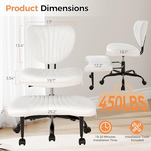 Cross Legged Office Chair, Ergonomic Criss Cross Chair with Wheels, 360° Swivel Height-Adjustable Meditation Chair for Yoga & ADHD, Wide Kneeling Chair with Strong Lumbar Support (White) BPY01W BEWISHOME