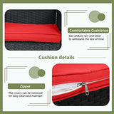 Ruesleag Patio Furniture 3 Pieces Outdoor Wicker Patio Furniture Conversation Set Patio Set Bistro Table Set for Backyard Porch Poolside Garden Balcony Lawn,Glass Coffee Table &RattanChairs Set,Red Ruesleag