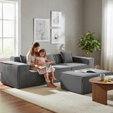 Container Furniture Direct Rowan Convertible Corduroy Sectional Couch with Ottoman & Pillows, Modular L Shaped Sleeper Sofa, Boneless Cloud Couch for Living Room Furniture, Dark Grey Container Furniture Direct