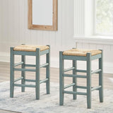 Signature Design by Ashley Mirimyn Farmhouse 23.63" Counter Height Bar Stool with Woven Wicker Seats, 2 Count, Green & Light Brown Signature Design by Ashley