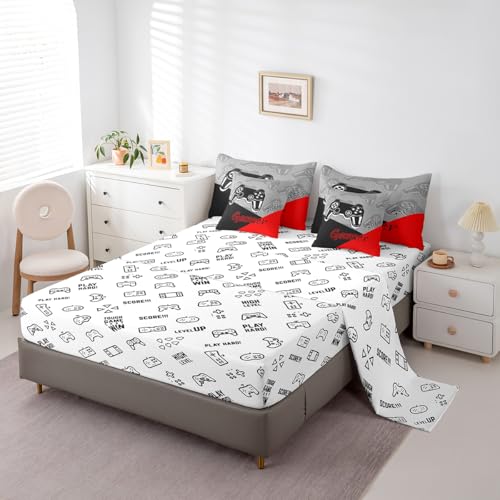 Feelyou Gamer Comforter Set with Sheets for Boys Teens Gaming 7 Piece Bedding Set King Size Video Game Contoller Home Bed in a Bag Decor for Kids Bed Set Feelyou