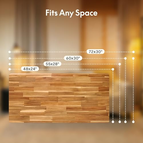 FLEXISPOT Acacia Solid Wood 55"x28" Butcher Block Desktop – Thick Beveled Edge Tabletop for Standing Desk, Office Table, Workbench, DIY Furniture Projects, Natural FLEXISPOT