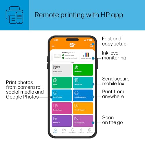 HP Envy 6555e Wireless All-in-One Color Inkjet Printer, Print, scan, Copy, Duplex Printing Best-for-Home, 3 Months of Instant Ink Included (714N5A)