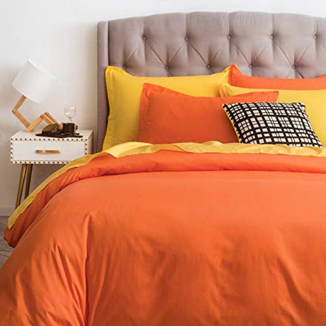 SUSYBAO Burnt Orange Duvet Cover Twin 100% Cotton 2 Pieces Set 1 Vibrant Orange Duvet Cover with Zipper Ties 1 Pillow Sham Bright Colored Single Bedding Set Soft Comfortable SUSYBAO
