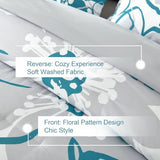 Anibedding Teal Floral Comforter Set Queen Size 7 Piece, Teal Blue Flower Bed in a Bag, Elegant Botanical Floral Comforter Soft Microfiber Complete Bedding Set for All Season, (Teal, 90"x90") Anibedding