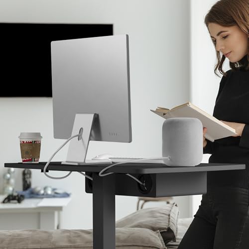 AVLT 44" Height Adjustable Foot Pedal Rolling Desk with Shelf (3 ft 8 inches) - Pneumatic Laptop Standing Desk Cart - Mobile Laptop Cart - Black Computer Projector Cart with Brake Casters AVLT