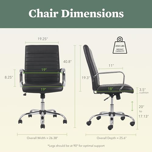 HON Sadie Executive Chair, Ergonomic Leather Office Chair with Chrome Arms and Back Support, for Computers, Desks, Home Offices, 360 Swivel, Black HON