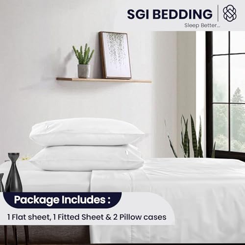 SGI bedding 600 Thread Count 4 Piece 100% Egyptian Cotton Full Size Sheets Set, 15" Deep Pocket Sheet Set, Premium, Breathable, Soft and Hotel-Quality Luxury Sheets - White SGI bedding