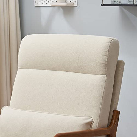 JOYBASE Lounge Accent Chair, Mid Century Modern Chair, High Back Chair, Wood Frame Armchair, Comfy Reading Chair for Living Room, Office, Bedroom (Off-White, Fabric), 34.6''D x 25.6''W x 36.6''H JOYBASE