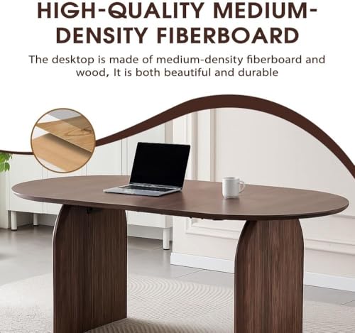 Tviorst 70.87" Oval Dining Room Table for 4-6, Mid Century Furniture Modern Kitchen Table with Thick Sturdy Wooden Base, Space-Saving for Kitchen, Living Room, Office Tviorst