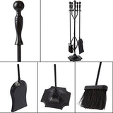 AMAGABELI GARDEN & HOME 5 Pcs Fireplace Tools Sets Black Handle Wrought Iron Large Fire Tool Set and Holder Outdoor Fireset Fire Pit Stand AMAGABELI GARDEN & HOME