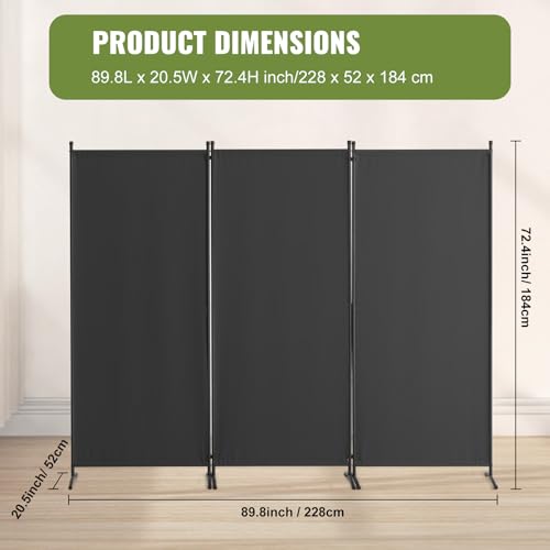 VEVOR Room Divider, 3 Panel Room Dividers and Folding Privacy Screens, Fabric Partition Room Dividers for Office, Bedroom, Dining Room, Study, Freestanding, Gray VEVOR
