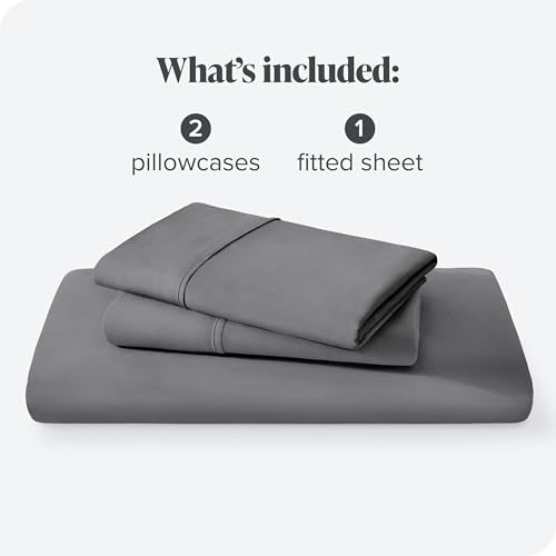 Bare Home Luxury 1800 Ultra-Soft Microfiber Fitted Sheet & Pillowcase Set - Double Brushed - Deep Pockets - Easy Fit - Full, Grey Bare Home