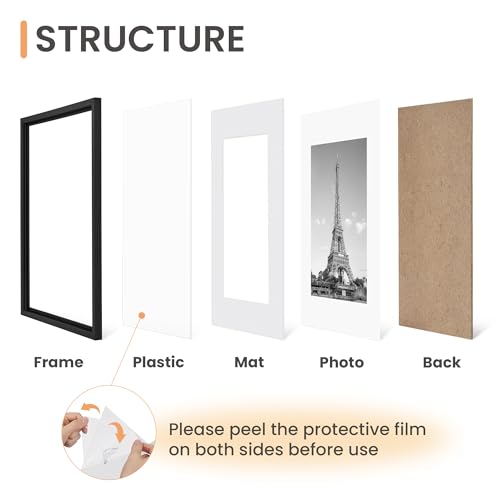 upsimples 11x14 Picture Frame Set of 5, Display Pictures 8x10 with Mat or 11x14 Without Mat, Wall Gallery Photo Frames, Black upsimples