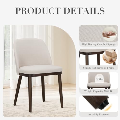 COLAMY Upholstered Dining Chairs Set of 2, Modern Kitchen Chairs with Back, Fabric Side Chair with Wood Legs for Dining Room Kitchen Restaurant, Beige COLAMY