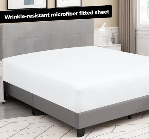 Royale Linens Fitted Sheet Full - Ultra Soft 1800 Brushed Microfiber - Hotel Luxury Bottom Sheets - Wrinkle Free & Fade Resistant - Deep Pocket Fitted Sheet Only (Full, White) ROYALE LINENS