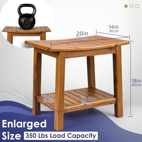 Upolana Teak Shower Bench, 20" Solid Wood Shower Stool Waterproof Shower Seat with Storage Shelf for Bathroom, Indoor & Outdoor Use - WoodArtSupply