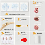Sivilife Embroidery Kit for Beginners, 3 Sets Stamped Cross Stitch Kits for Beginner, Floral Pattern Embroidery Starter Kits for Adults with Embroidery Hoop Instructions Threads and Needles Scissors