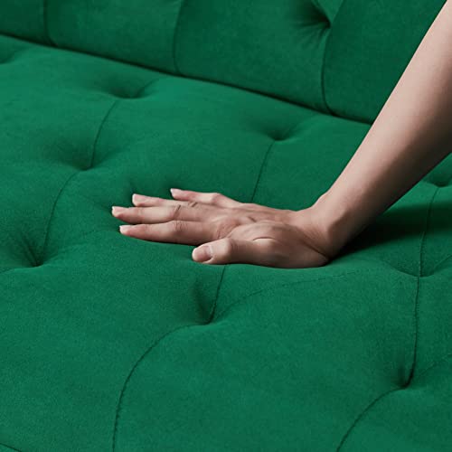72"Modern Velvet Sofa Bed Futon,Convertible Folding Sleeper Bed Couches with 3 Adjustable Backrests,Tufted Recliner Love Seat with Golden Chrome Legs for Living Room Apartment Office (Green+pillows) Anwick