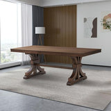 kevinplus 78.74'' Rectangular Wood Dining Table Kitchen Table for 6-8, Modern Mid-Century Retro Style Rubber Wood Metarial for Dining Room Trestle Pedestal Base, Dark Oak kevinplus