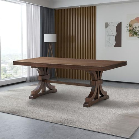 kevinplus 78.74'' Rectangular Wood Dining Table Kitchen Table for 6-8, Modern Mid-Century Retro Style Rubber Wood Metarial for Dining Room Trestle Pedestal Base, Dark Oak kevinplus