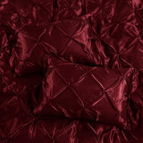 P Pothuiny 5 Pieces Satin Pintuck Duvet Cover Set, Silky Like Burgundy Pinch Pleat Duvet Cover Full/Queen Size Luxury Bedding Set with Corner Ties, 2 Pillow Shams + 2 Pillowcases (No Comforter) P Pothuiny