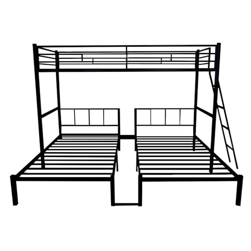 CXRCY Heavy Duty Triple Bunk Bed, Twin Over Twin Over Twin with Guardrails, Inclined Ladder & Storage, Detachable Metal Bunk Bed for 3, Converts to 3 Separate Twin Beds CXRCY