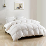 DWR Luxury Down Feather Fibers Comforter Full/Queen, Hotel-Style Fluffy Duvet Insert, Ultra-Soft Cotton Blend Fabric, High Fill Power 46oz Medium Weight for All Season(90x90, White) DWR