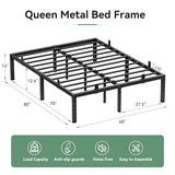 BedsPick 14 Inch Queen Bed Frame, Metal Platform Bed Frame Queen Size with 6 Anti-Slip Mattress Retainers, Heavy Duty Sturdy Mattress Foundation, Easy Assembly, Noise Free, No Box Spring Needed, Black BedsPick