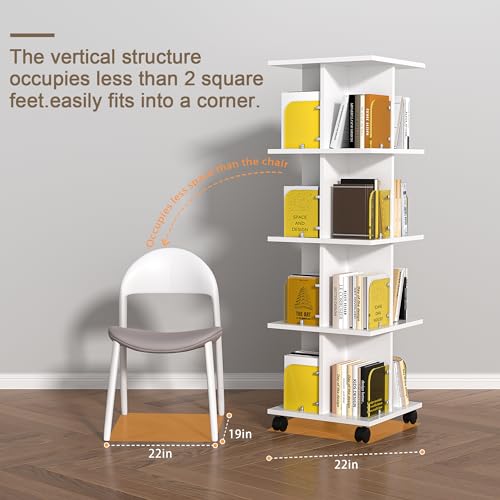 VECELO 4-Tier Rotating Corner Bookshelf with Wheels and Acrylic Dividers - Stylish Storage Solution for Home and Office VECELO