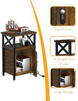 runjuly Wooden Nightstand with Lock, Bed Side Table with Drawers, Bedside Table with Charging Station, 3 USB & 2 Outlets, Night Stand with Storage, End Tables for Living Room, Bedroom, Dorm, Brown runjuly