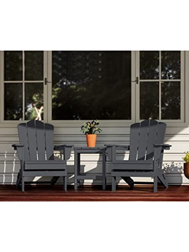 KINGYES Folding Adirondack Chair For Relaxing, HDPE All-Weather Folding Adirondack Chair, Stackable, Arm Rest, Ergonomic, Grey KINGYES