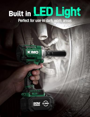 KIMO Cordless Impact Wrench 1/2" with 814N.M Max Torque, 3000 RPM, 20V Electric Impact Wrench with 1 Hour Fast Charger & 3.0 Lion Battery, Variable Speeds, 1/2 Impact Gun for Car Home K I M O.