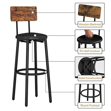 KIVENJAJA Rustic Brown 3-Piece Bistro Bar Table Set for 2 with PU Upholstered Stools KIVENJAJA