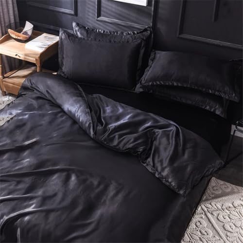 Solid Color Silk Bedding Set with Duvet Cover Bed Sheets Pillowcases Smooth Satin Single Queen Double Twin Size Generic