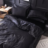 Solid Color Silk Bedding Set with Duvet Cover Bed Sheets Pillowcases Smooth Satin Single Queen Double Twin Size Generic