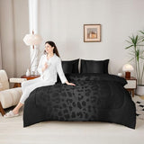 Full Size Black Leopard Bedding Set 7 Pieces Bed in a Bag, Cheetah Bedding Set with Sheets All Season, Animal Print Bed Sets with Comforter, Fitted Sheets, Flat Sheets, Pillow Shams and Pillowcases Feelyou