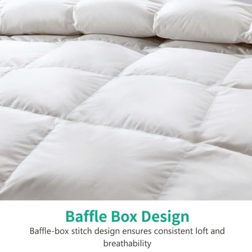 APSMILE Lightweight Down Feather Fibers Comforter Oversized King, Cooling Duvet Insert for Warm Weather -100% Organic Cotton, High Fill Power Down Fibers Quilt Thin Summer Duvet (Ivory White, 120x98) APSMILE