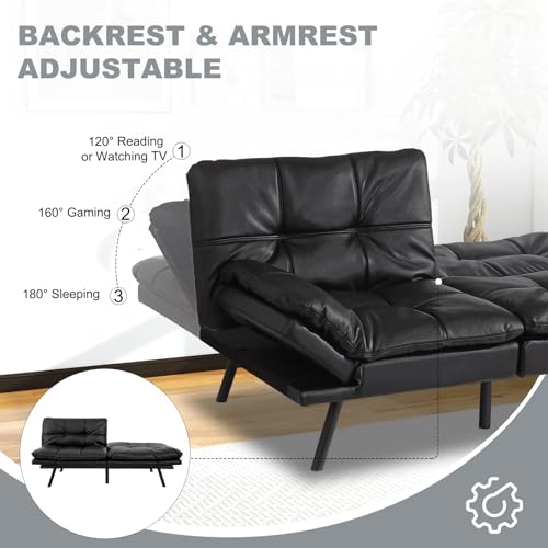 MUUEGM Futon Sofa Bed Convertible Couch,Memory Foam Futon Sofa Couch,Sleeper Futons Sofa Couches,Small Splitback Modern Loveseat Sofa Bed for Living Room,Office,Apartment,Faux Leather,Matte Black. MUUEGM