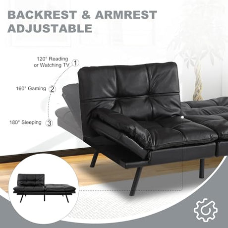 MUUEGM Futon Sofa Bed Convertible Couch,Memory Foam Futon Sofa Couch,Sleeper Futons Sofa Couches,Small Splitback Modern Loveseat Sofa Bed for Living Room,Office,Apartment,Faux Leather,Matte Black. MUUEGM