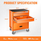 DNA MOTORING 3-Drawers Utility Rolling Tool Chest Cabinet with Wheels, Heavy Duty Industrial Service Cart Keyed Locking System, for Garage Warehouse Workshop, Orange, TOOLS-00400 DNA MOTORING
