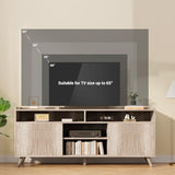 Algglobuy Farmhouse TV Stand for 65 Inch, TV Stands for Living Room with Sliding Doors and Adjustable Shelf, Entertainment Center with Storage Media TV Console Table for Bedroom (Sunwashed Ash Oak) Algglobuy