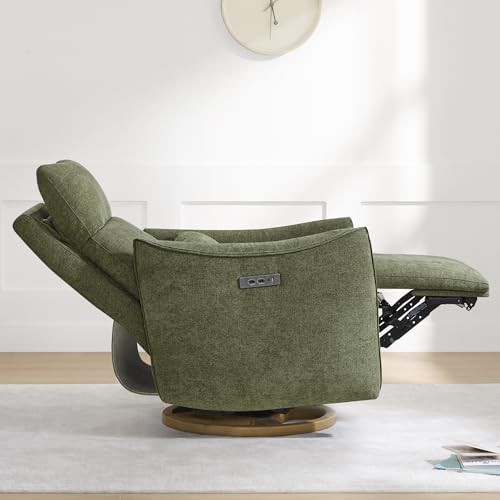 CHITA Swivel Rocker Recliner Chair, Power Nursery Glider Recliner, Nursery Rocking Chair with Adjustable Power Headrest, FSC Certified, Solid Wood Base, Moss Green CHITA