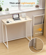 POLWKZU Folding Desk Small Foldable Desk for Small Space, 31.5 Inches Writing Computer Desks in Study, Home Office Foldable Office Desks for Bedroom, Oak POLWKZU