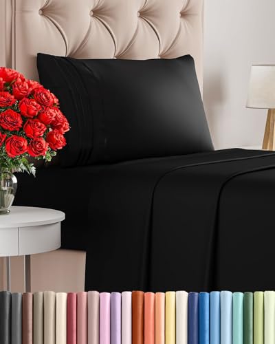 Twin Size 3 Piece Sheet Set - Comfy Breathable & Cooling Bed Sheets Set - Hotel Luxury Bedding for Women, Men, Kids, Teens, Boys & Girls - Deep Pockets, Ultra-Soft and Wrinkle Free - Oeko-Tex - Black CGK Unlimited